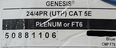 Honeywell Genesis 5088 24/4P CAT5E LAN UTP Networking Cable Plenum Blue /100ft