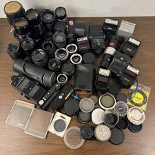 Vintage Film Camera Equipment Lot Lens, Flash, Caps, Winders    UNTESTED PARTS