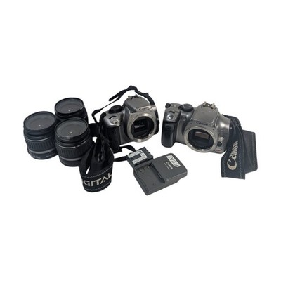 Canon Rebel XT DSLR Parts Repair Lot 2 Bodies 3x 18-55mm Lenses READ - AS IS 