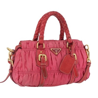 PRADA Shoulder Bag Nylon Leather 2way Pink Gold Auth mr2258 | eBay
