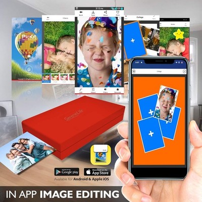 SERENELIFE WIRELESS INSTANT PHOTO PRINTER - PORTABLE BORDERLESS PICTURES - RED