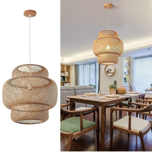 Hand-Woven Bamboo Pendant Light, Rattan Handwoven Pendant Lamp, Natural Chand...