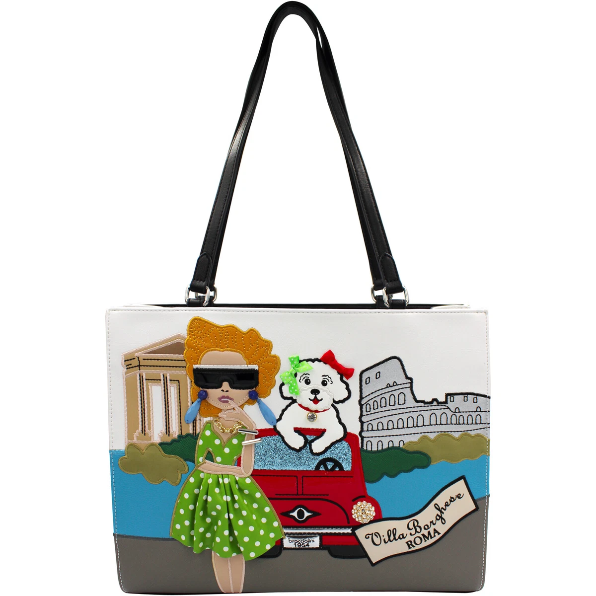 Braccialini fashion Tote bag collage image of Italy Rome dog girl
