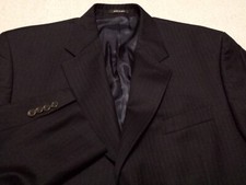 Ralph Lauren Chaps Mens 3 Button Blazer 46L Blue Striped Long Sleeve 100 Wool