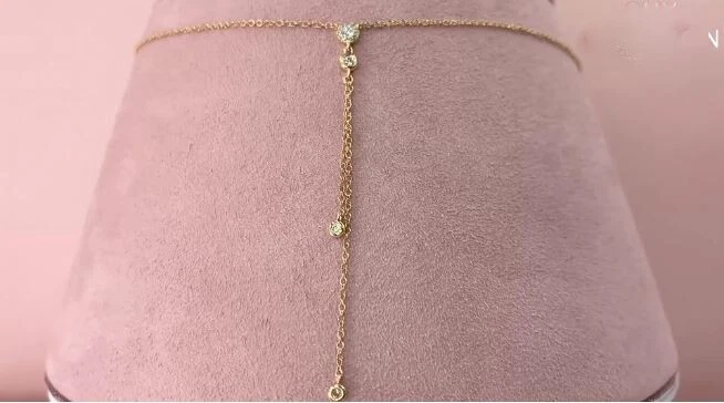 Diamond Lariat Y Necklace 14K Yellow Gold Round Cut Womens Natural Bezel 0.12 CT - Image 2 of 3