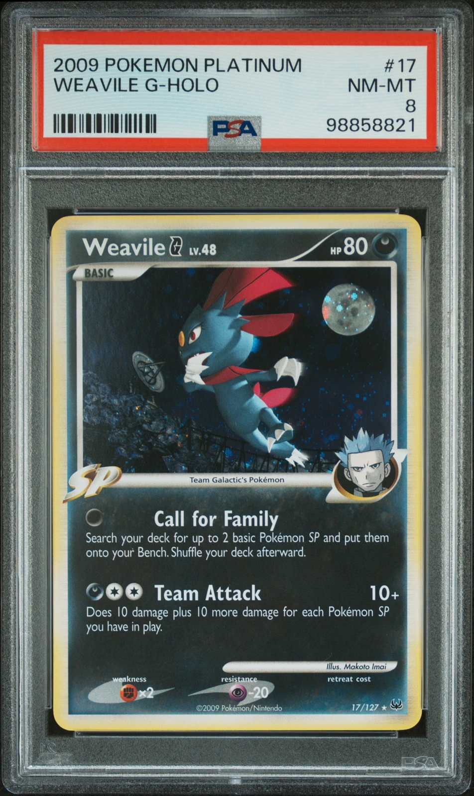 2009 POKEMON PLATINUM #17 WEAVILE G-HOLO PSA 8