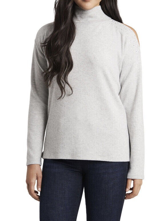 Vince Camuto Women's Cold Shoulder Cozy Top Embellishments Gray Size S MSRP $69