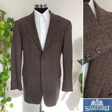 Stafford Mens Two Button Blazer Tweed Wool Brown Sport Coat Jacket Size 44R