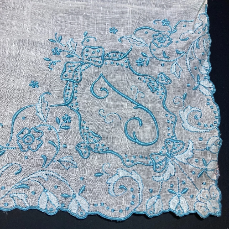 Ancona Handkerchief Vintage Madeira Linen Monogrammed J Wedding Something Blue - Image 2 of 4