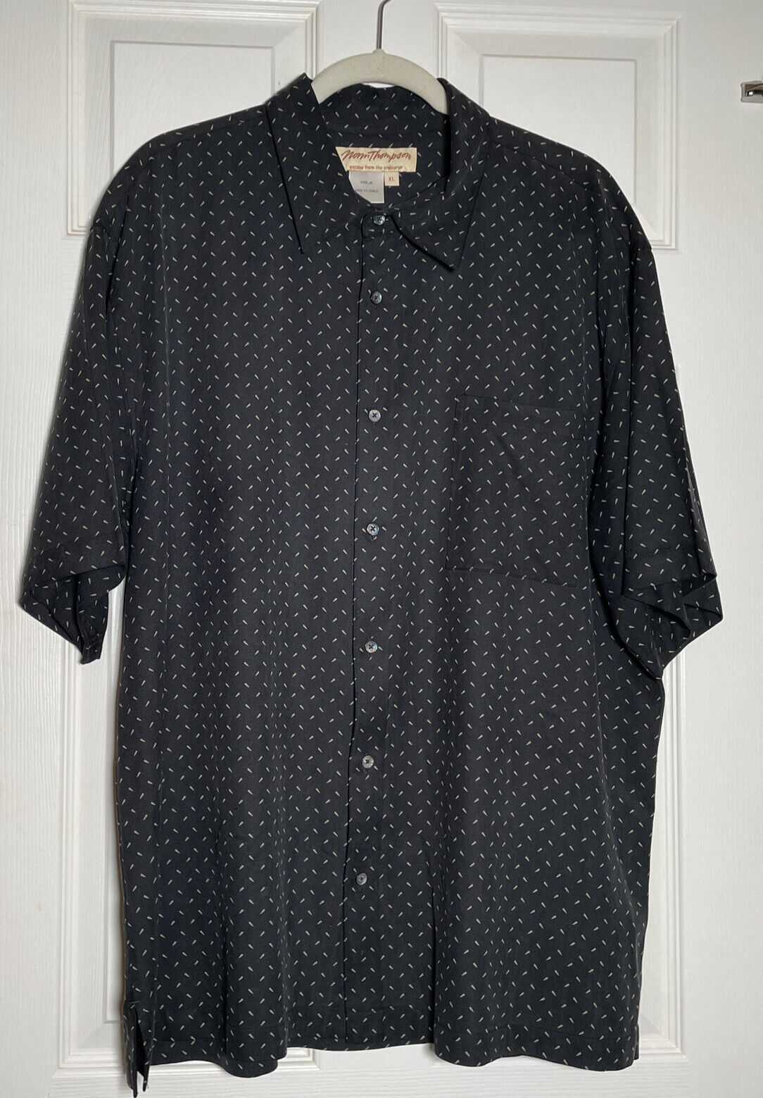 Norm Thompson Silk Black Gray Button Up Mens XL S… - image 1