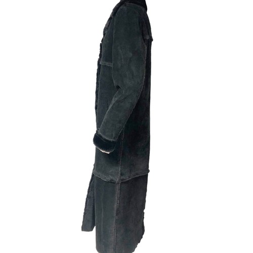 Vintage Y2K 2000s Express Black Suede Faux Shearling Long Coat S Small - Picture 4 of 8