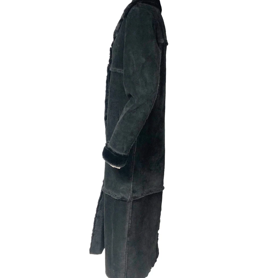Vintage Y2K 2000s Express Black Suede Faux Shearling Long Coat S Small - Image 4 of 4