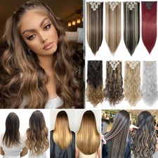 100 Real Thick Clip in Hair Extensions Full Head 8 Piece Long as Human US SALE