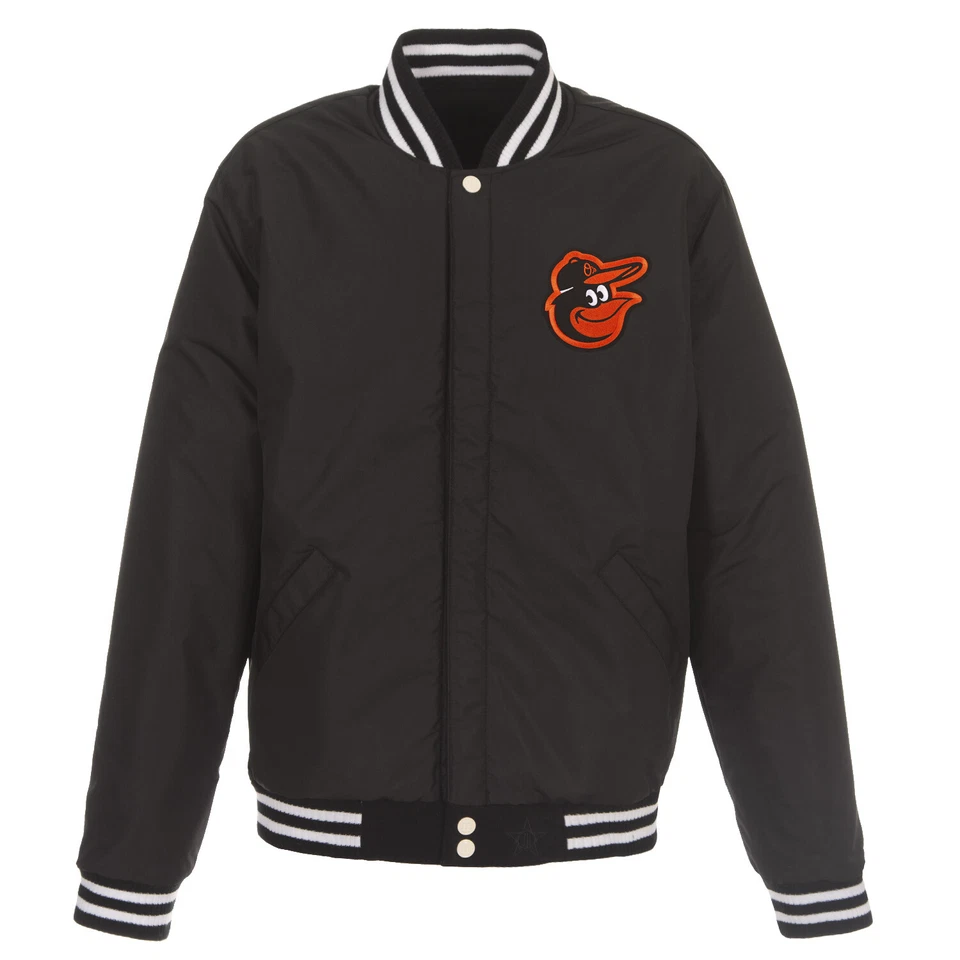 MLB Baltimore Orioles Reversible Fleece Jacket PVC Sleeves 2 Front Logos - Image 4 of 4