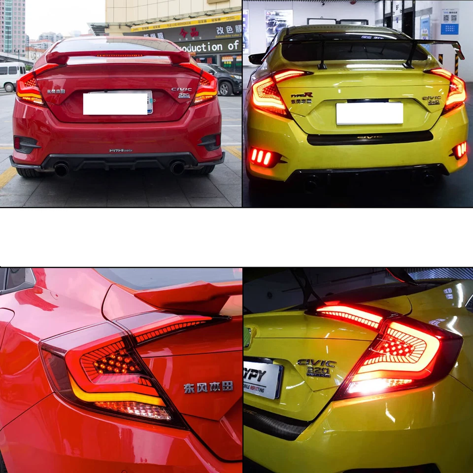 Par de luces traseras LED de señal secuencial para Honda Civic 2016-2021 sedán lentes rojas Foto 2 de 4