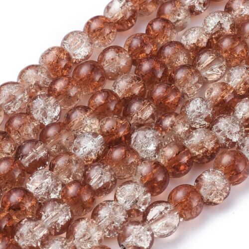100 Crackle Glass Beads Bulk Wholesale Brown Clear Veined Jewelry Supplies