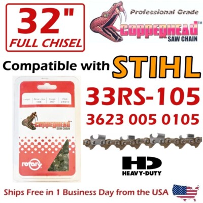 COPPERHEAD 32'' FULL CHISEL CHAIN FOR STIHL MS661, MS500i 33RS-105, 3623 005 0105
