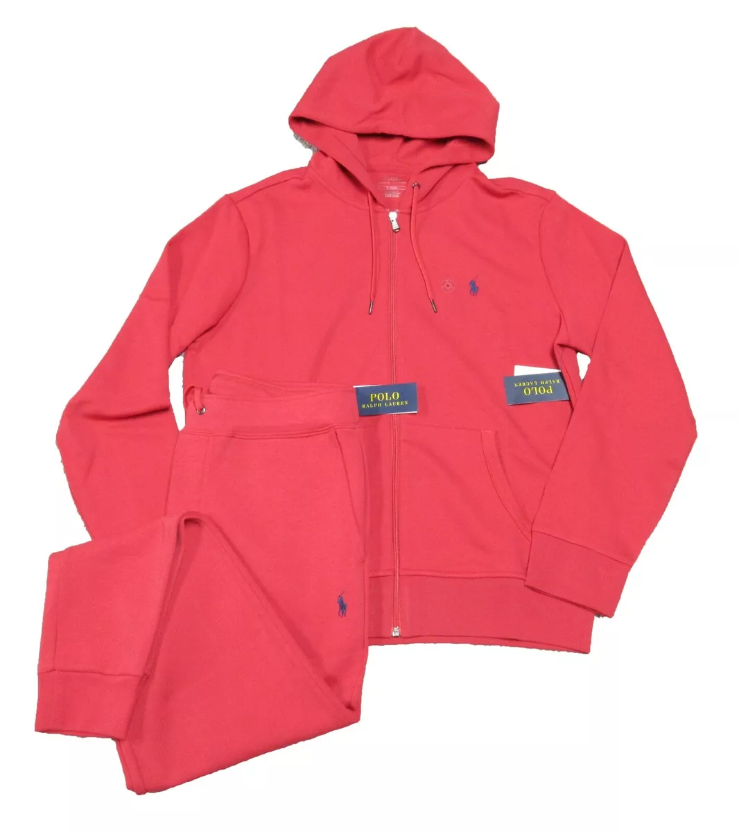 Polo Ralph Lauren Men's Starboard Red Double Knit Full Zip Hoodie & Pant  Set