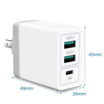 High Reliable Multi-Purpose Travel 3 Port PD QC 3.0 Charger fit Google Pixel 2