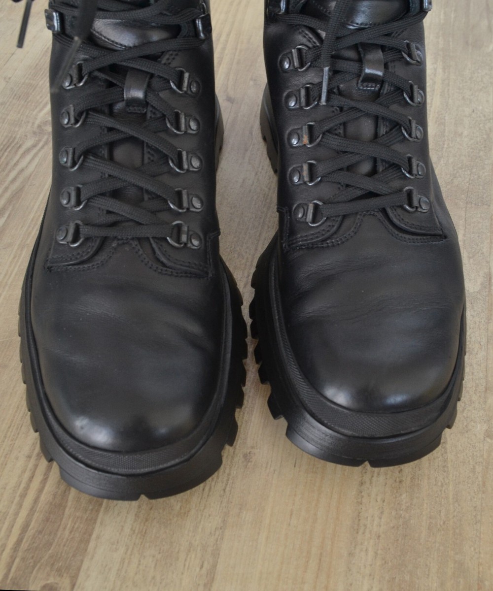 Vintage Mens PRADA Combat Boots Black Leather Shoes Tractor Vintage Mens PRADA Combat Boots Black Leather Shoes Tractor