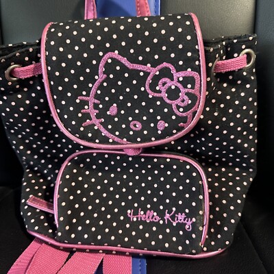 Hello Kitty Black And Pink Polka Dots Backpack used