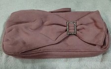 Vtg Jennifer Lopez Pink Suede Clutch W/ Bow  Rhinestone Accents 11" L 5" T