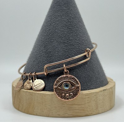 Alex and Ani Evil Eye Charm Rhinestone Gold Dangle Bracelet