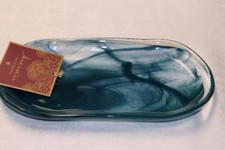 ARTISTIC ACCENTS TEAL OPAL IRIDESCENT SWIRL GLASS OVAL SERVING PLATE(s)