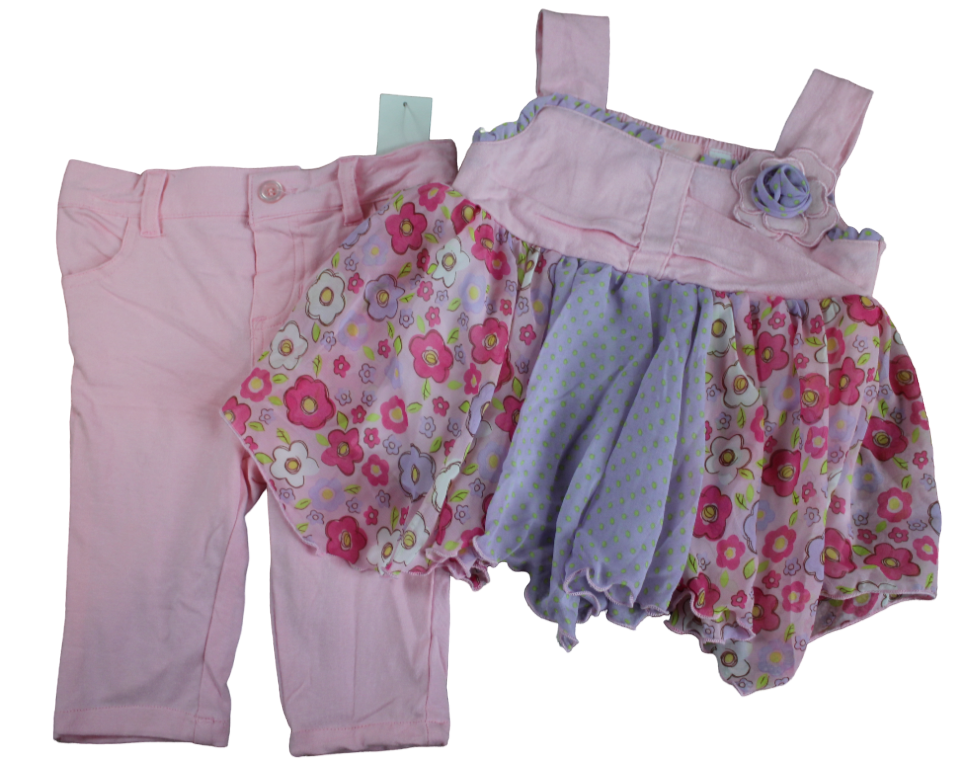 Baby Headquarters Floral Dot Pink 2Piece Set Baby Girls Size 24M 24