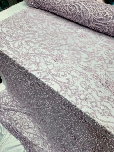 LAVENDER Beaded Lace Embroidery Lace Fabric Sold by The Yard Victorian Damask 