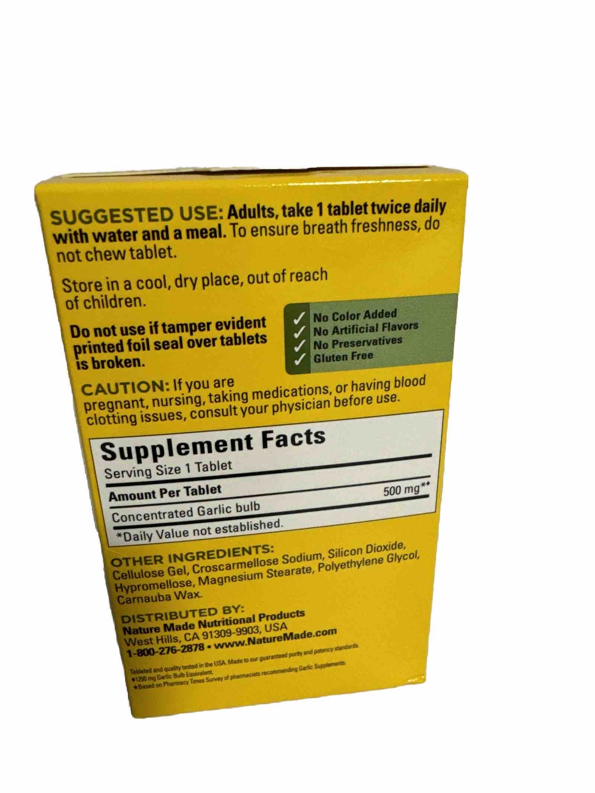 (1) Nature Made Odor Control Garlic 100 Tablets 1250 mg Exp 12/24