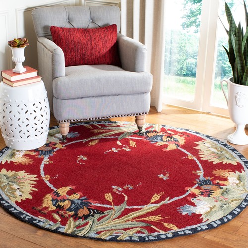 SAFAVIEH Farmhouse Country Wool Hand-Hooked Area Rug Burgundy Chicken Chelsea - Picture 2 of 28