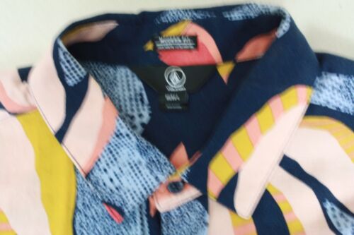 VOLCOM Hawaiian Shirt Modern Fit Bold Geo Floral Pattern Cotton Viscose Large - Picture 3 of 9