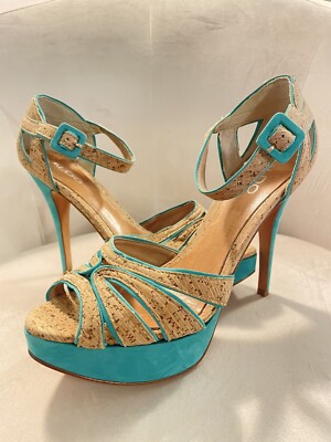 Aldo Women's Teal Suede Cork Strappy Platform Open Toe 4
