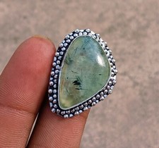 Green Prehnite Gemstone 1Pcs 925 Sterling Silver Plated Handmade Ring Jewelry 