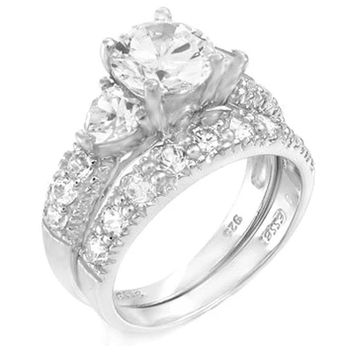 SU CONJUNTO DE ANILLOS DE COMPROMISO DE 3 PIEZAS PARA MUJER CORAZÓN DE PLATA 925 Y ACERO PARA HOMBRE Foto 3 de 4