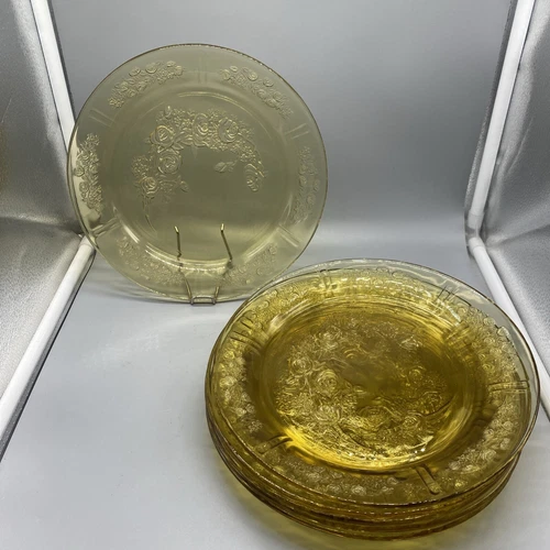 x6 VTG Federal Depression Glass Yellow Amber Sharon Cabbage Rose 9" Dinner Plate