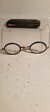 VINTAGE CHILDS  GOLD PLATED  BLACK ROUND WIRE RIM GLASSES CASE G F SHUR-ON