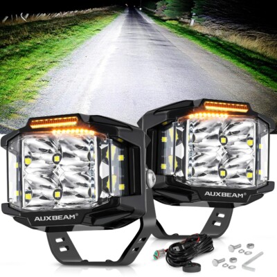 AUXBEAM 4'' Side Shooter LED Pods Light Off Road Dual Side Amber DRL Flash Strobe