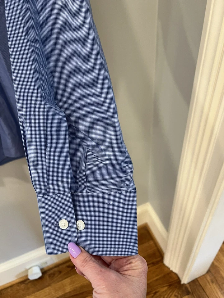 Camisa de vestir Bloomingdales The Men's Store azul a cuadros talla 16 1/2 corte regular Foto 3 de 4