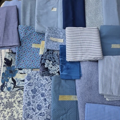Blue Fabric Lot Floral Gingham Stripes Quilting Sewing Cotton Assorted 14.97 Lb - product listing photo