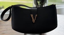 Versace Virtus Small Hobo Bag Black Grained Leather Gold Barocco V 1015539