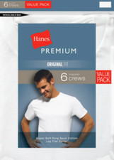 Hanes Men's Premium 6-Pack Crew Neck Shirts White Size Small 34"-36"
