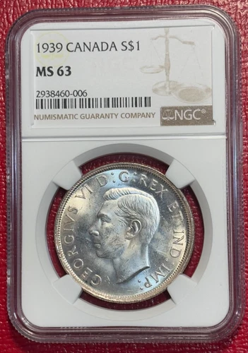 NGC MS63 1939 CANADA $1 SILVER ONE DOLLAR COIN-AGT155