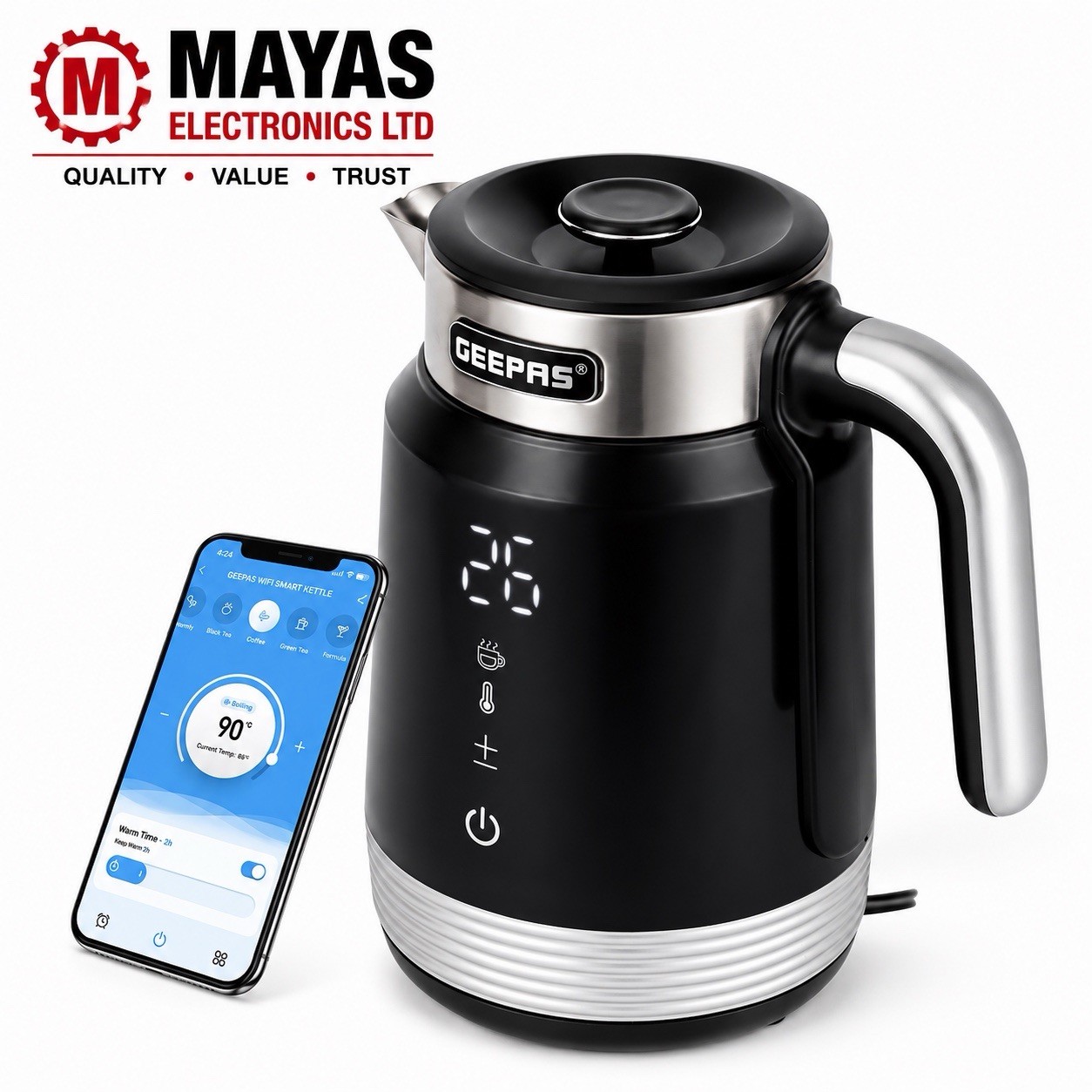Geepas Unisex Infant Black Smart Wifi Kettle W/ App & Voice Control, 1.7L W/ Temperature Control In - Image 2