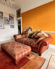 Tetrad Eastwood 3-Seater Sofa (£390) + Footstool (£75) Buffalo Leather & Fabric