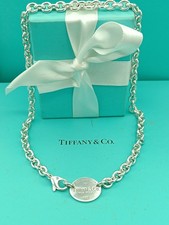 Return To Tiffany & Co Sterling Silver Oval Tag Necklace 19" Rare Longer Size