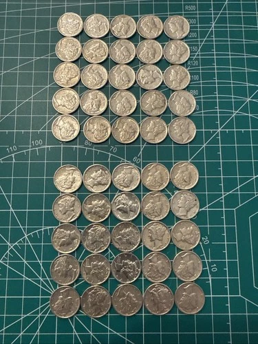 1939-1945 Silver WW2 Mercury Dimes All XF/AU, Many S Mints 3.615 Silver Ounces