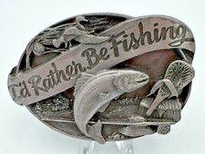 Vintage 1985 I'd Rather Be Fishing Sports Fisherman Siskiyou Belt Buckle