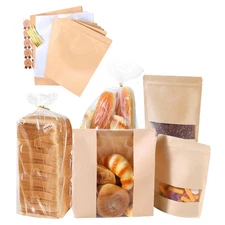 Bpole 3-in-1 Bread Bakery Bags - 50pcs Resealable Paper Plastic bakery Bags f...